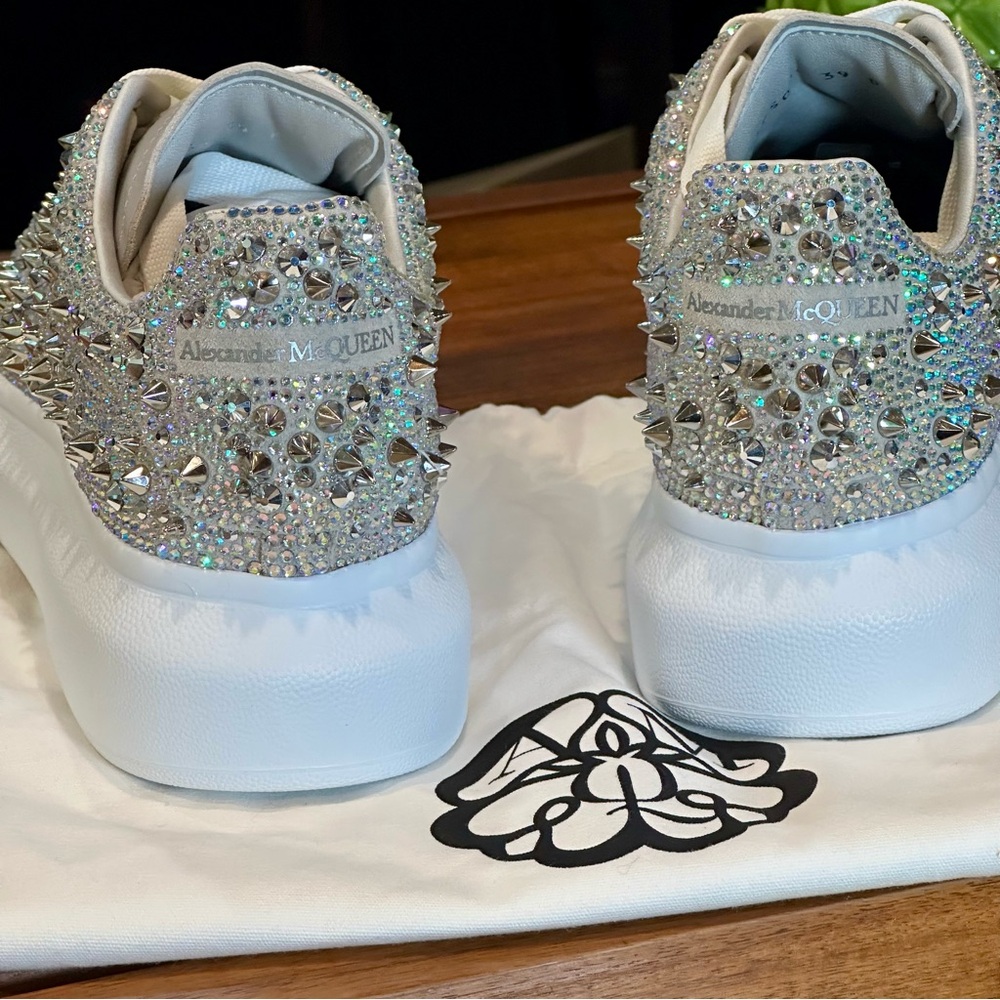 Alexander McQueen Sparkling Crystal Silver Stud Women's Sneakers - Picture 5 of 6